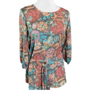 Matilda Jane Size 8  Small Tie Floral 3/4 Sleeve Blouse